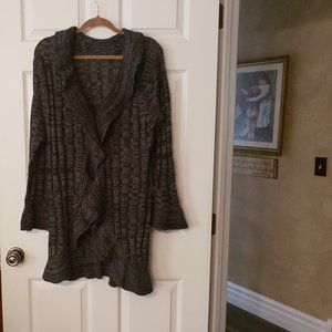 Hip Length Ruffle-Front Cardigan